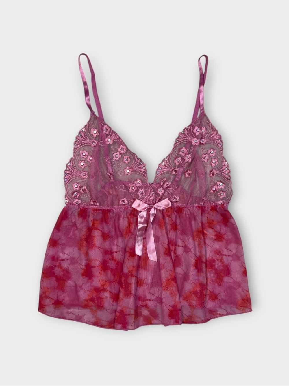 Floral Lace & Mesh Babydoll Chemise in Rose Pink